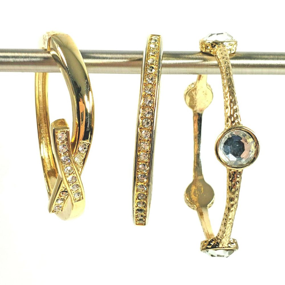 Gold Rhinestone Bangle Lot Set of 3 Size 8 and 6.5 - Picture 5 of 8